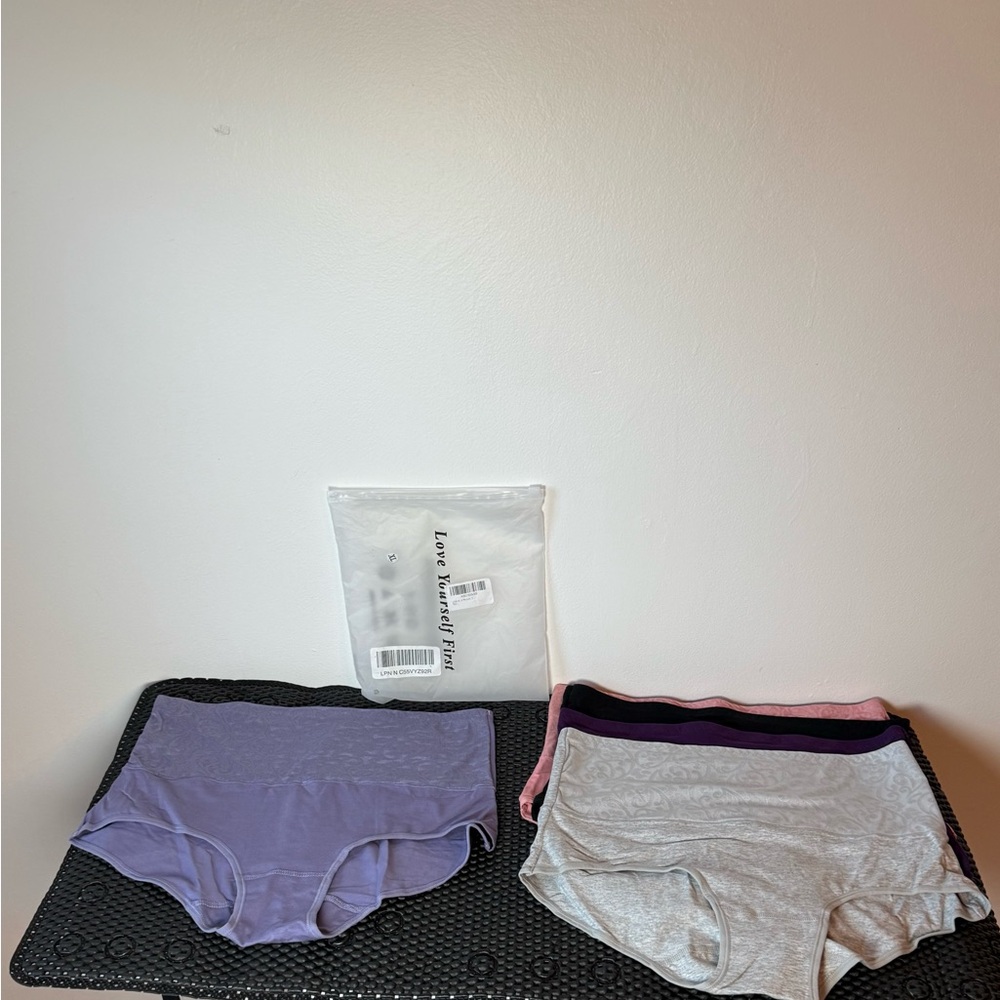 Set of Women's Panties, Briefs in Purple, Gray, Pink & Black. New in packaging.